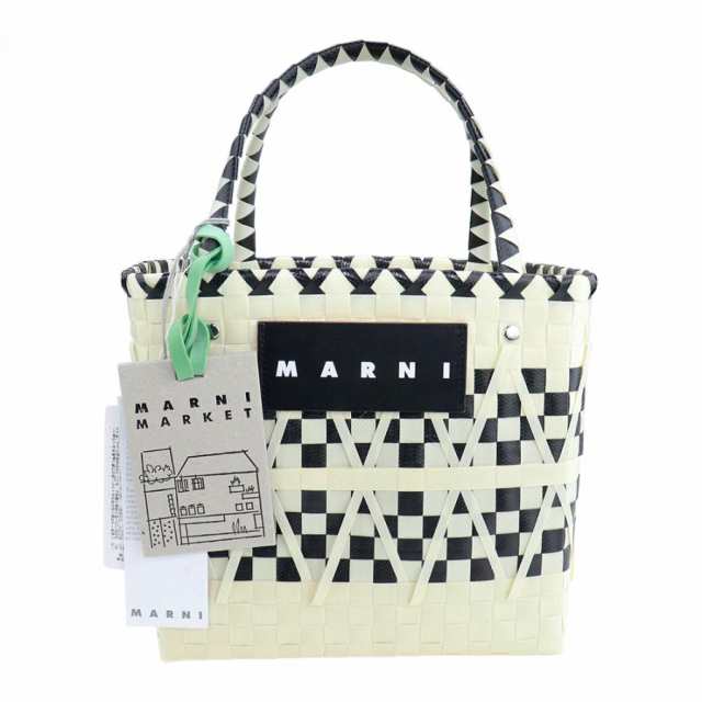 マルニ バッグ Marni Market ステンシルバッグ ホワイト ブラック カゴ